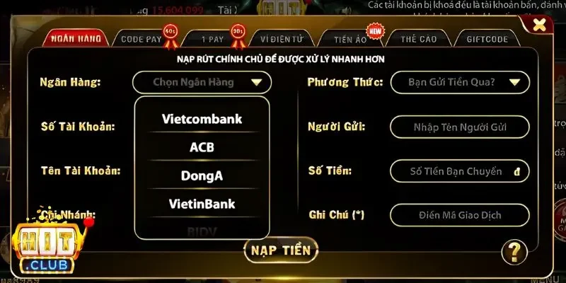 Nạp/rút tiền tài khoản tốc độ